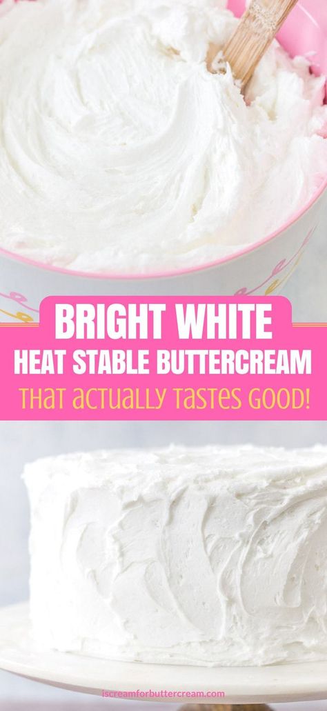 This bright white heat stable pipeable buttercream is perfect for those warmer days and for those cakes you want iced with super white frosting. This buttercream is also perfect for piping. #buttercream #whitebuttercream #pipeablebuttercream #heatstablebuttercream White Buttercream Frosting, Piping Buttercream, White Buttercream, Cake Piping, Icing Frosting, Buttercream Frosting Recipe, White Frosting, Creative Cake Decorating, Buttercream Recipe