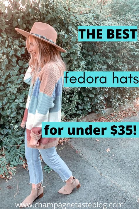 Womens Fedora Hat Outfit, How To Wear A Fedora Women, Boho Hats For Women, Lack Of Color Hat, Fedora Hat Outfits, Fedora Hats For Women, Womens Fedora Hat, Fedora Women, Designer Inspired Handbags