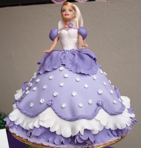 Purple Barbie Cake, Dress Cakes, Purple Barbie, Barbie Doll Birthday Cake, Lol Doll Cake, Doll Birthday Cake, Barbie Birthday Cake, Barbie Doll Cakes, Flower Shapes