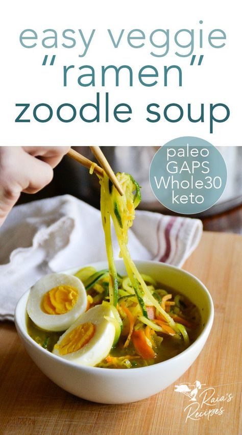 Delicious and nourishing ramen zoodle soup! paleo, keto, whole30, and gaps friendly! #ramen #veggies #soup #zoodles #keto #paleo #whole30 #glutenfree #vegan #vegetarian #gapsdiet Paleo Ramen Recipes, Whole 30 Ramen, Ramen Veggies, Whole 30 Ramen Bowl, Keto Ramen Noodles, Paleo Rice Noodle Recipe, Veggie Ramen, Veggies Soup, Whole30 Soup