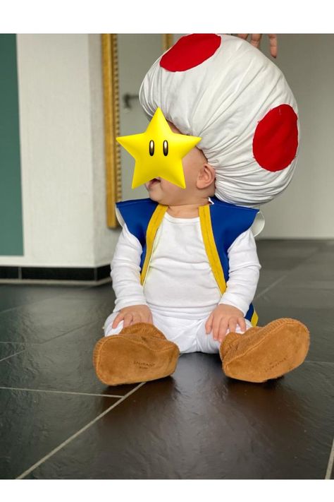 Super Mario Mushroom Costume, Mario Bros Toad Costume, Toad Costume Baby, Baby Toad Costume Super Mario, Baby Toad Costume, Super Mario Costumes Diy, Toad Costume Diy, Diy Toad Costume, Toad Mario Costume