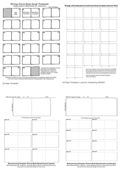 Free creative brainstorming templates for picture book writers and illustrators - Inkygirl: Guide For Kidlit/YA Writers & Artists - via @inkyelbows Book Writing Template, Writing Kids Books, Children's Book Layout, Story Boarding, Art Books For Kids, Book Illustration Layout, Writing Picture Books, Writing Childrens Books, Writing Pictures