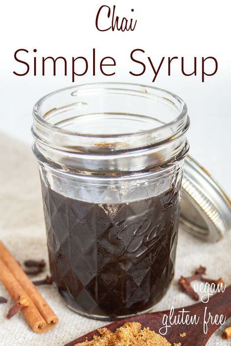 This sweet Chai Simple Syrup adds warm spices to cocktails, pancakes, desserts, and hot drinks. Made with chai tea, it's super easy to make! Chai Simple Syrup Recipe, Chai Tea Syrup, Chai Syrup, Chai Simple Syrup, Chai Tea Syrup Recipe, Pear Syrup Recipe, Chai Syrup Recipe, Chai Spice Mix, Ice Cream Smoothie