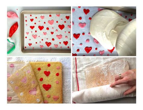 Heart Strawberry Cake, Strawberry Cake Roll, Strawberry Cream Cheese Filling, Strawberry Roll, Cheese Its, Cake Batter Recipes, Strawberry Roll Cake, Swiss Roll Cakes, Jelly Roll Cake