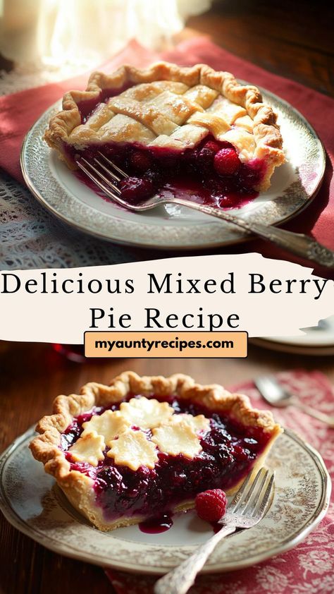 Filled with juicy, fresh berries and encased in a flaky crust, this mixed berry pie is a crowd-pleaser! The sweet and tart blend of raspberries, blueberries, and blackberries creates a vibrant dessert that’s great for any occasion. Whether for a family dessert or a party centerpiece, this pie is sure to impress. Add a scoop of ice cream, and you have a timeless favorite! Mixed Berry Mini Pies, Mixed Berry Pie Filling Recipe, Easy Mixed Berry Pie, Berry Pie With Frozen Berries, Berry Pie Filling Recipe, Mixed Berry Pie Filling, Mixed Berry Pie Recipe, Fruit Pie Recipes, Mixed Berry Recipes