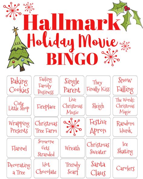 Hallmark Holiday Movie Bingo - Printable Card for Extra Fun! Hallmark Bingo Christmas, Hallmark Movie Bingo, Christmas Movie Bingo Free Printable, Hallmark Bingo, Hallmark Christmas Movie Bingo, Christmas Movie Bingo, Holiday Bingo Cards, Cheesy Christmas Movies, Celebrate Yule