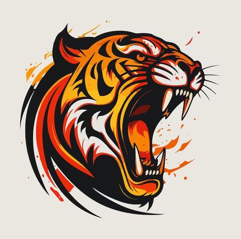 Imágenes de Tigre Ilustracion - Descarga gratuita en Freepik Mouth Reference, Phoenix Artwork, Angry Tiger, Tiger Vector, Clothes Print, Save The Tiger, Fierce Tiger, Red And Black Background, Tiger Artwork