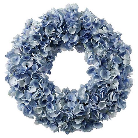 Floral & Greenery | One Kings Lane Dried Hydrangea Wreath, Blue Hydrangea Wreath, Nantucket Cottage, Endless Summer Hydrangea, Winter Door Decorations, Dried Hydrangeas, All Season Wreath, Faux Hydrangea, Boxwood Wreath