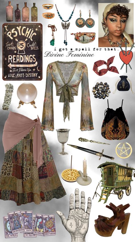 Divine Psychic outfit ideas | A witchy woman with a knack for divination Psychic Outfit Aesthetic, Psychic Costume Halloween, Psychic Outfit, Psychic Costume, Autumn Whimsigoth, Psychic Aesthetic, Witch Aesthetic Outfit, Witchy Clothes, Witchy Outfits