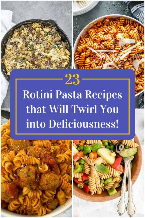 Collage of 4 rotini pasta recipes. Rotini Dinner Recipes, Recipes Using Rotini Pasta, Rotini Noodle Recipes, Tri Colored Pasta Recipes, Tri Color Rotini Pasta Recipes Dinner, Spiral Noodle Recipes Pasta, Garden Rotini Recipes, Easy Rotini Pasta Recipes, Recipes With Rotini Pasta