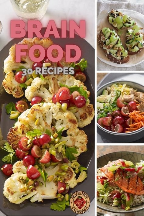 Brain Food Recipes, Leafy Green Vegetables, Brain Healthy Foods, Brain Boosting Foods, Mind Diet, Grape Recipes, Health Dinner, Healthy Brain, Lunch Recipes Healthy