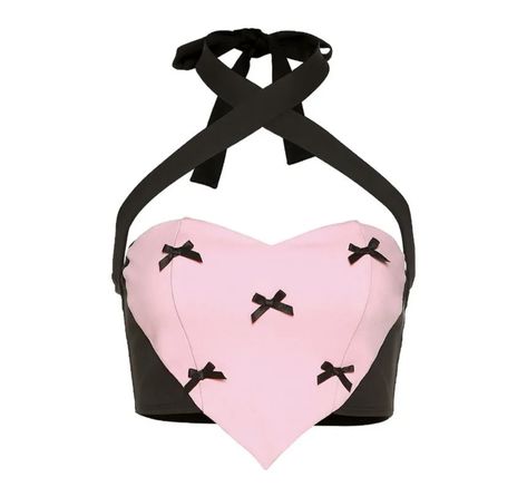 Heart Halter Top, Credit Aesthetic, Clothes Kawaii, Gothic Harajuku, Trendy Bows, Y2k Aesthetic Fashion, Egirl Clothes, Slim Fit Crop Top, Pastel Goth Fashion