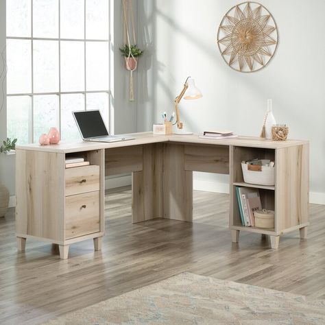 Sauder Willow Place L-Shaped Home Office Desk with File Drawers, Pacific Maple Finish Modern Farmhouse L Shaped Desk, Diy L Shaped Desk, Warm Tone L Shape Desk, White L Shape Desk With Drawers, Real Wood L Shaped Desk, Desk With File Drawer, L Shaped Desk 36” D, L Shape Desk, L Shaped Desk