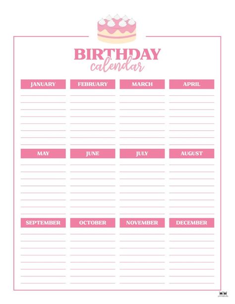 Family Birthday Calendar, Birthday Tracker, Classroom Birthday, Office Birthday, Birthday Calendar, School Planner, Free Birthday, Family Birthdays, Calendar Template