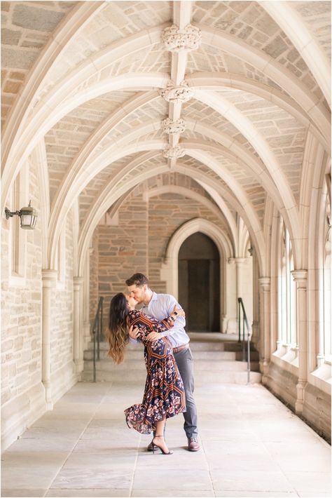 Iconic spot for engagement photos at Princeton University | Photos by NJ Wedding Photographer Idalia Photography #idaliaphotography University Engagement Shoot, Princeton University Engagement Shoot, College Campus Photoshoot Couple, Princeton Engagement Photos, Knox College Engagement Photos, Campus Engagement Photos, Princeton University Engagement Photos, Princeton Engagement Shoot, Princeton Photoshoot