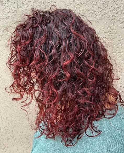 Red Highlights Curly Hair, Curly Highlights, Deva Cut, Cherry Red Hair, Dyed Curly Hair, Highlights Curly Hair, Red Curly Hair, Rule The World, Colored Curly Hair