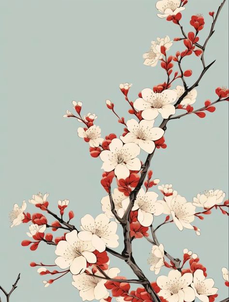 Japanese Flowers Aesthetic, Japanese Flower Pattern, Chinese Nature, Japan 80's Aesthetic, Sakura Painting, Flowers Japanese, Hip Hop Artwork, Japan Sakura, Japanese Colors