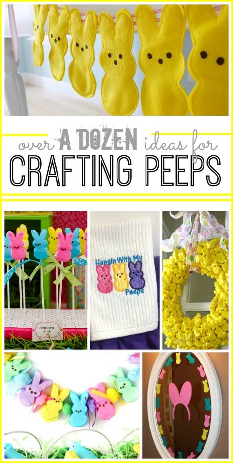 tons of idea for crafting with peeps and about peeps - - Sugar Bee Crafts Peeps Easter Party Ideas, Peeps Crafts For Kids, Diy Peeps Decor, Peeps Birthday Party, Easter Peeps Ideas, Peep Decorations, Peep Garland, Peeps Decorations, Peeps Decor