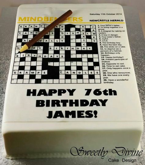 Crossword newspaper cake Newspaper Cake, Crossword Cake, Game Night Parties, 70th Birthday Cake, 80s Theme Party, 80s Theme, Happy 16th Birthday, Birthday Planning, Cakes For Men