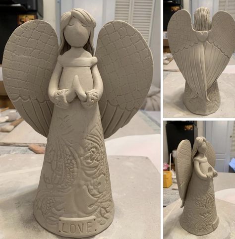 Pottery Angels Christmas, Ceramic Angels Handmade, Pottery Angels Hand Built, Clay Angels Handmade, Ceramic Angels Sculpture, Clay Angels, Angel Sculpture Art, Holiday Pottery, Clay Angel