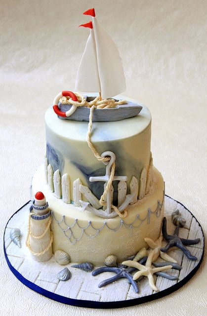 Nautical cake~ I love this!!! If it weren't food, I'd set it up on a shelf!!! Boat Cake, Nautical Cake, Sea Cakes, Beach Cakes, Sea Wedding, Cupcakes Decorados, בר מצווה, Unique Cakes, Special Cake