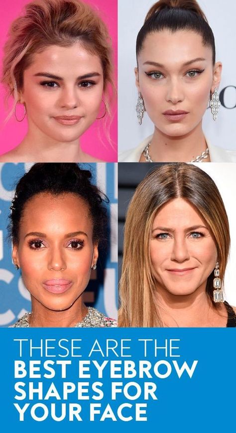 Before reaching for your tweezers, read through Baker's breakdown of the best eyebrow shapes for every face shape. Keep scrolling to find your perfect match. Best Celebrity Eyebrows, Eyebrows For Square Face, Eyebrows For Oval Face, Square Eyebrows, Eyebrow For Round Face, Eyebrows For Face Shape, Round Eyebrows, Different Eyebrow Shapes, Rectangle Face Shape