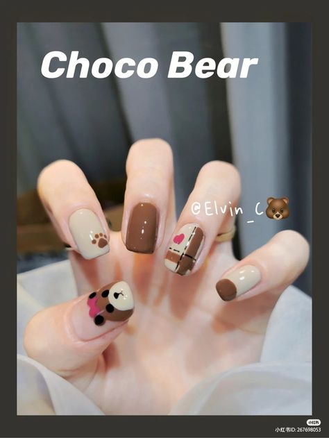 Minimal Nails Art, Makeup Nails Designs, Bears Nails, Asian Nails, Hello Nails, Nail Drawing, Nail Box, Nail Art Designs Diy, Pretty Gel Nails