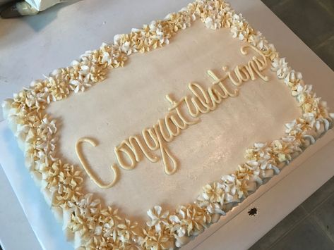 Engagement Party Sheet Cake, White And Gold Sheet Cake, Engagement Sheet Cake, Rectangle Chocolate Cake Design, Grad Sheet Cake, Gold Sheet Cake, Rectangle Cake Decorating Ideas, Rectangle Wedding Cake, Rectangular Cake Decoration Ideas