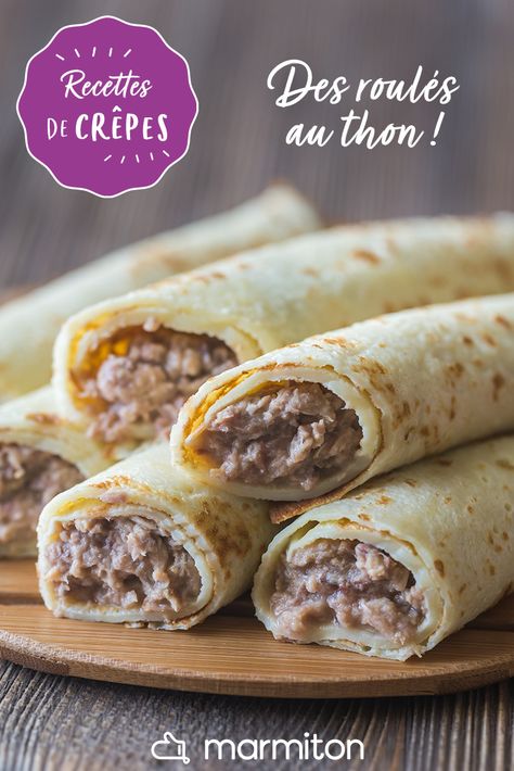 Recette facile et rapide de crêpes roulées au thon ! #recettemarmiton #marmiton #recette #recettefacile #recetterapide #faitmaison #cuisine #ideesrecettes #inspiration #crepes #chandeleur #galettes #thon Peanut Butter Cereal Bars, Simple Spinach Salad, Pancake Roll, Gluten Free Waffles, Savory Pancakes, Crepe Recipes, Waffle Recipes, Rigatoni, Sweet Tarts