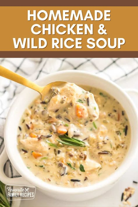 This Homemade Chicken & Wild Rice Soup is the perfect comfort food for chilly days. Packed with tender chicken, flavorful wild rice, and a rich, creamy broth, this recipe is a must-try for soup lovers. Whether you're looking for a cozy dinner or a hearty lunch, this easy-to-make chicken soup will warm you up and satisfy your cravings. Wild Rice Soup Easy, Wild Rice Soup Crockpot, Rice Soup Crockpot, Creamy Wild Rice Soup, Chicken And Wild Rice Soup, Wild Rice Soup Recipes, Wild Rice Recipes, Chicken Wild Rice, Soup Lovers