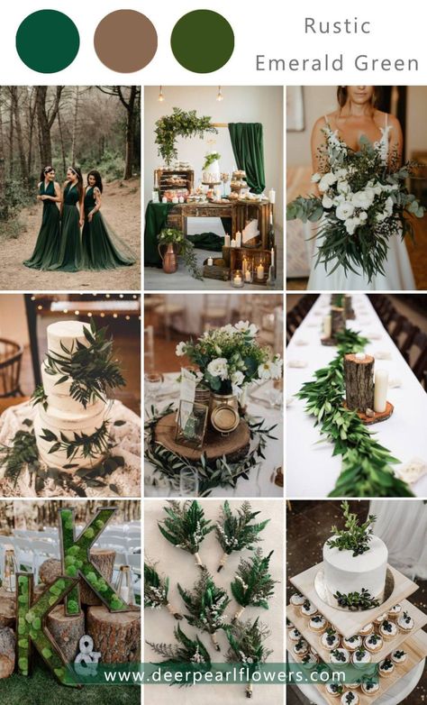 Emerald Green Wedding Dresses, Green Wedding Themes, Emerald Green Wedding Dress, Brown Wedding Themes, Green Wedding Theme, Emerald Green Wedding Theme, Green Bouquets, Colors In Nature, Hunter Green Wedding