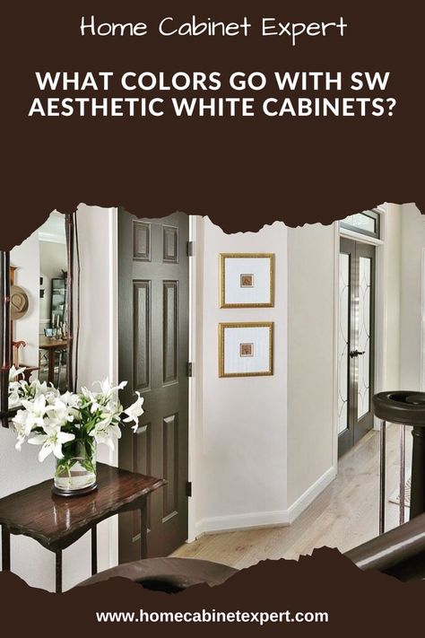 Sw Aesthetic White Cabinets, Aesthetic White Kitchen Cabinets, Aesthetic White Cabinets, Sw Aesthetic White, Paint Color Pallets, Warm Whites, Beige Paint Colors, Grey Backsplash, Cabinets Painted