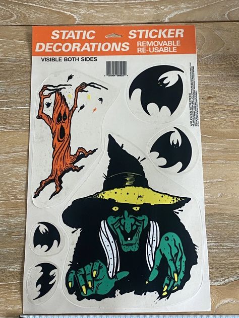 Vintage Halloween Static Cling Stickers Five Different Sheets Used READ | eBay Vintage Halloween Stickers, Lantern Ghost, Grave Stone, Leaf Bag, Old School Tattoo Designs, Stickers Sheet, Traditional Tattoo Flash, Halloween Tattoos, Static Cling