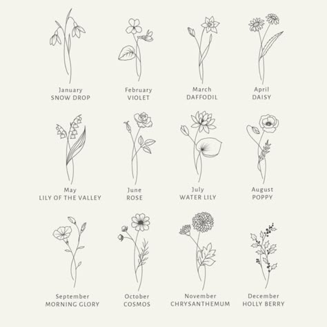 Rose Flower Ring, Remembrance Necklaces, Personalised Family Print, Birth Flower Tattoos, Drawing Clipart, Simple Rose, Pola Sulam, Dainty Tattoos, Month Flowers