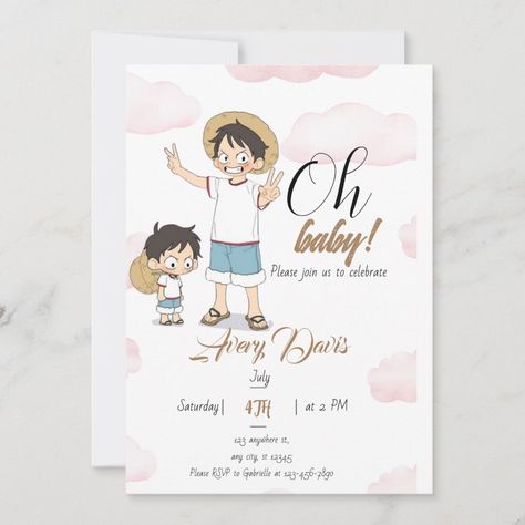 One Piece Nursery Theme, One Piece Baby Shower Ideas, Anime Babyshowers, One Piece Anime Nursery Theme, Anime Baby Shower Ideas, One Piece Anime Birthday Theme, Baby Anime, One Piece Theme, Nautical Baby Shower Boy Invitations