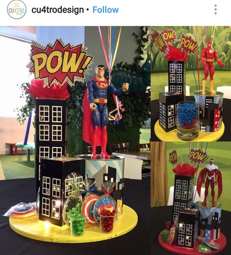 Super Hero Table Decoration, Superhero Birthday Party Centerpiece, Superhero Sweet Table, Superhero Table Decor, Super Hero Centerpiece, Spiderman And Black Panther, Party Entrance Decoration, Black Panther Birthday Party, Superhero Centerpiece