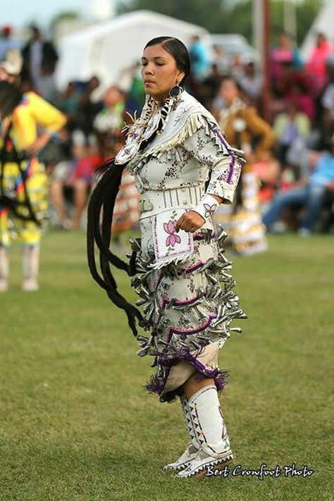 White & purple Jingle Dress Dancer, Jingle Dress, Native American Regalia, Pow Wow, Old Style, Native American, Dancer