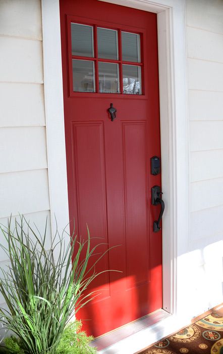 Red Front Door Paint Color, Gray Front Door Colors, Front Door Paint, Red Doors, Front Door Hardware, Best Front Doors, Trendy Door, Red Front Door, Door Paint