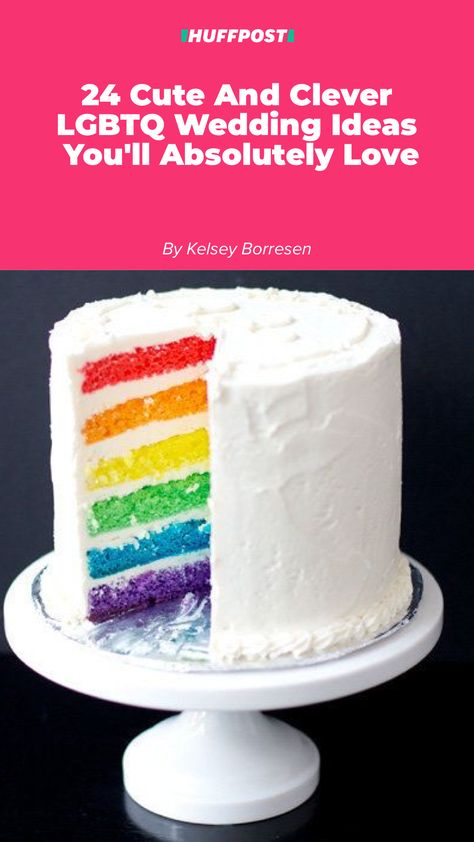 Lgbtq Party Ideas, Rainbow Cake Wedding, Pride Wedding Ideas, Trans Wedding, Lgbtq Wedding Two Brides, Lgbtq Wedding Ideas, Lgbt Wedding Cakes, Gay Wedding Ideas, Rainbow Wedding Cake