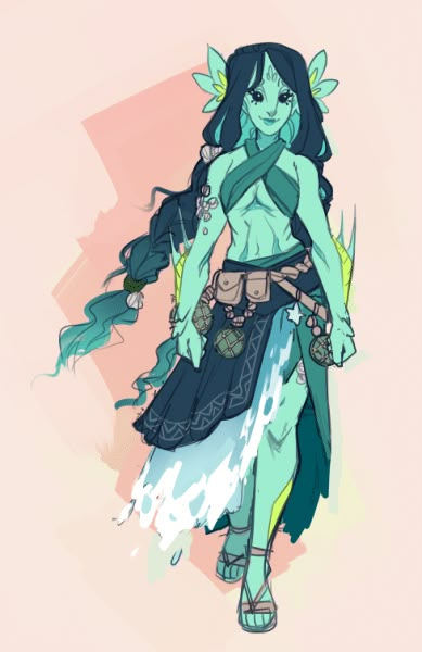 Triton Druid Dnd, Ocean Druid Dnd, Ocean Themed Dnd Character, Ocean Outfit Drawing, Water Genasi Female Monk, Ocean People Fantasy Art, Water People Art, Dnd Ocean Character, Dnd Genasi Water