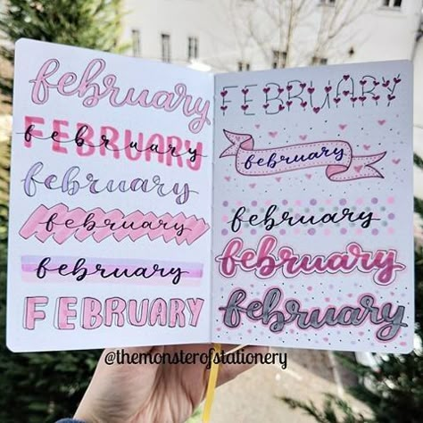 Bullet Journal Headings, Journal Headers, Bullet Journal Titles, Bullet Journal Headers, February Bullet Journal, February Ideas, Bullet Journal Font, Title Ideas, Bullet Journal Banner