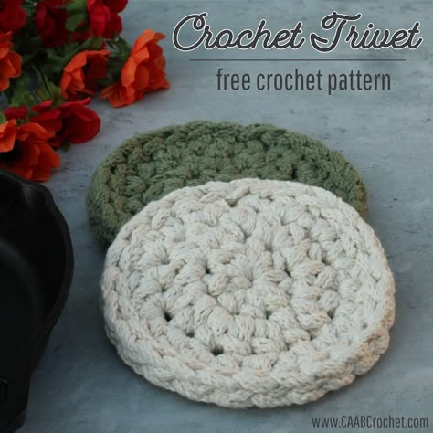 Crochet Trivet Pattern - CAAB Crochet Knit Hot Pads Free Pattern, Crochet Trivet Free Pattern, Chicken Crochet Potholder, Crochet Trivet Pattern, Christmas Tree Yarn, Crochet Trivet, Crochet Cup Coaster, Trivets Diy, Crochet Potholder Patterns