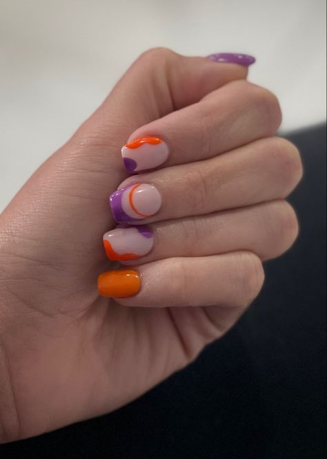 Clemson Tiger Nails, Clemson Nails Designs, Clemson Nails, Football Nails, Tiger Nails, Dip Manicure, Cute Gel Nails, Short Nail, Short Nail Designs