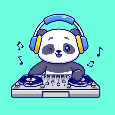 Dj Cartoon, Dj Illustration, Dj Panda, Party Branding, Animal Music, Cute Panda Drawing, Pandas Playing, Panda Drawing, Playlist Covers Photos