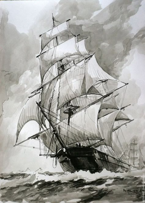 Pirate Ship Drawing, Pirate Ship Tattoos, Navi A Vela, Boat Drawing, Old Sailing Ships, Sailboat Art, Ship Tattoo, Sailing Vessel, Ship Drawing