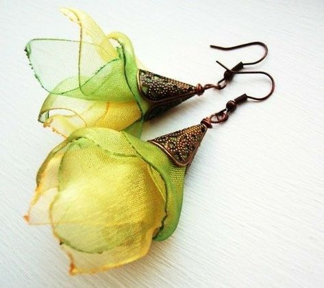 Organza Earrings, Organza Jewelry, Feminine Summer, Earrings Tassel, Beads Accessories, Fabric Earrings, Fiber Jewelry, Textile Jewelry, Bangle Bracelets With Charms