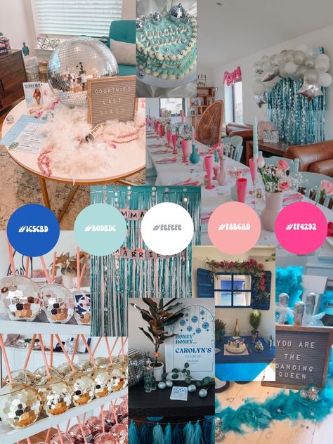 Mamma Mia Birthday Decoration, Momma Mia Theme Birthday Party, Mama Mia Aesthetic Bachelorette Party, Bachelorette Party Ideas Mama Mia, Mama Mia Disco Party, Mama Mia Moodboard, Mama Mia 30th Birthday, Mama Mia Themed Bachelorette Party Outfits, Mamamia Bachelorette Party