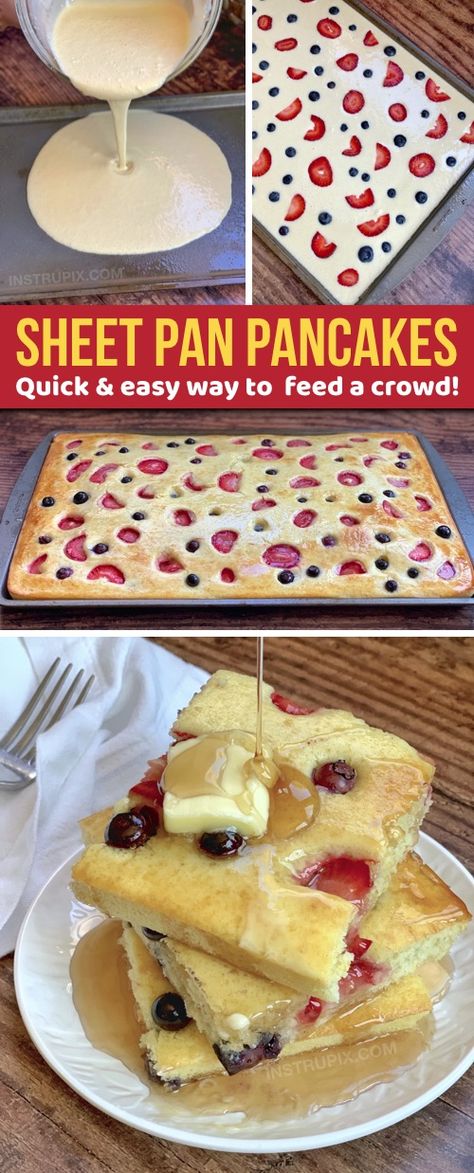 Breakfast Ideas For A Crowd, Quick And Easy Breakfast Ideas, Sheet Pan Pancakes, Pan Pancakes, Easy Breakfast Ideas, Christmas Breakfast, Quick And Easy Breakfast, Breakfast Brunch Recipes, Breakfast For Kids