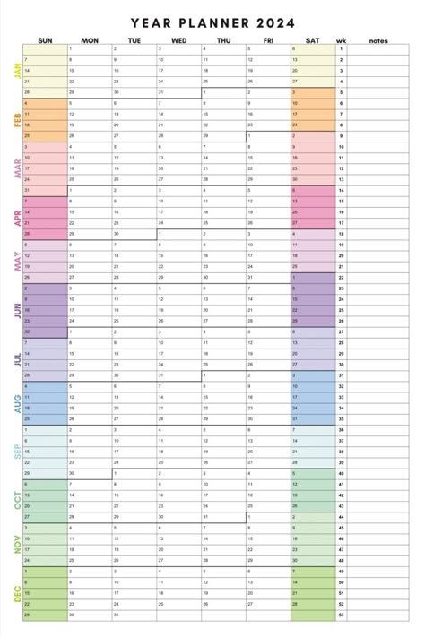 Large Continuous 2024 Calendar, Giant Year at 2024 Year Planner, Year Calendar 2024, 2024 Yearly Calendar, Yearly Planner Template, Annual Planning, Daily Schedules, Bill Planner, Annual Planner, Habit Tracker Bullet Journal