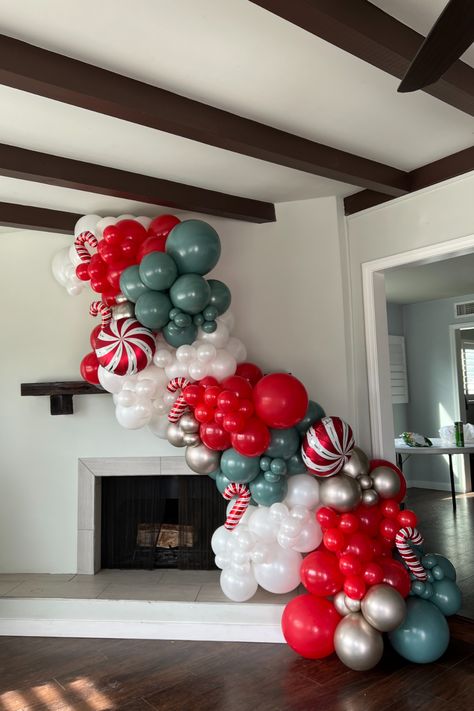 Willow Green, Red, Pearl White, Champagne Balloon Arch | Candy Cane Balloon Garland for the Holiday Season and Christmas Peppermint Balloon Garland, Holiday Party Balloon Garland, Candy Cane Balloon Garland, Candy Cane Balloon Columns, Christmas Balloons Arch, Christmas Balloons Garland, Candy Cane Balloon Arch, Christmas Baby Shower Balloon Arch, Holiday Balloon Garland